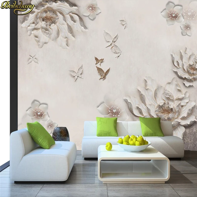 3d рельефные цветы пиона цветущего богатого фона стены большой fresco кафе lounge