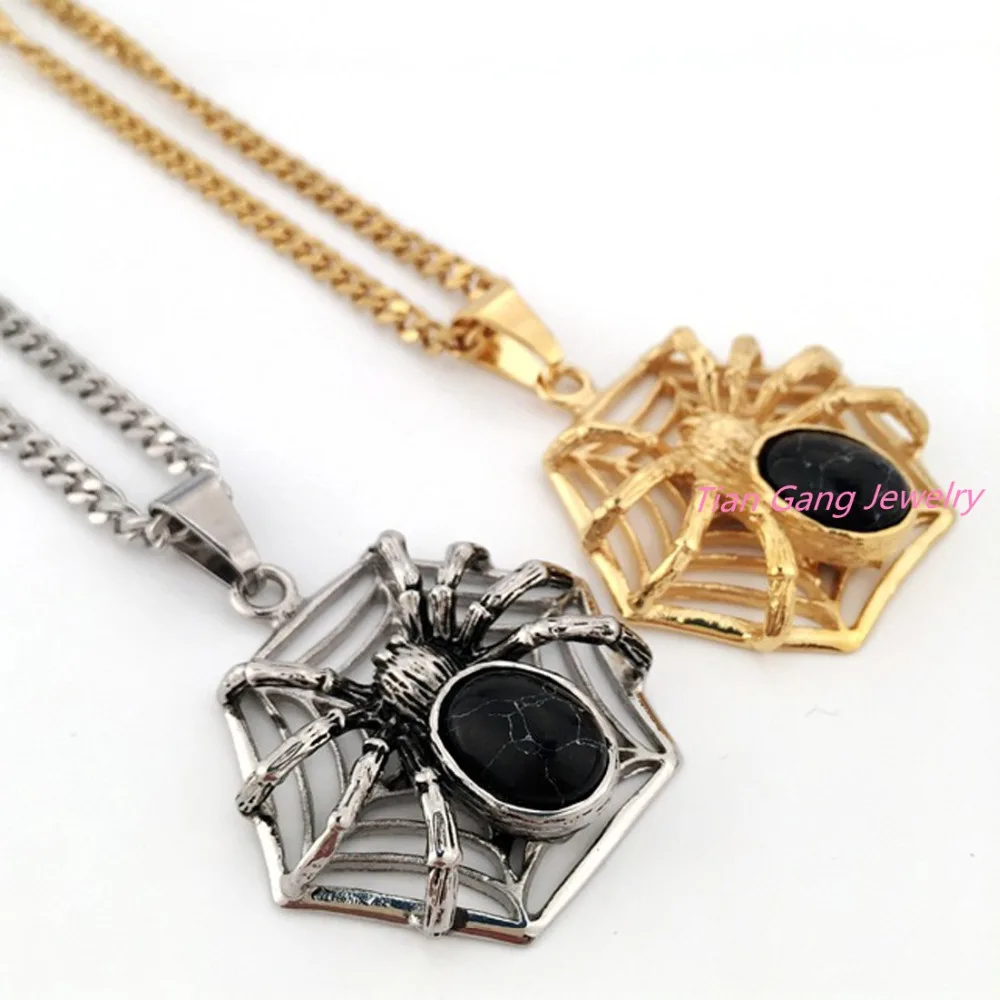 Модные мужские маленькие счастливые ожерелье с пауком в серебряном цвете из