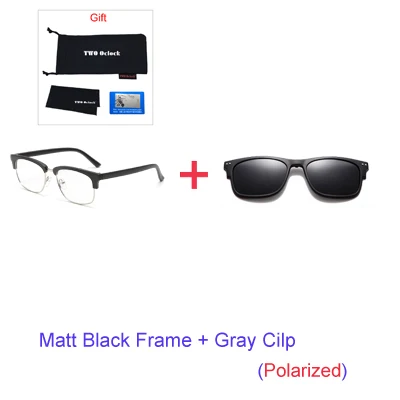 1 Frame Gray Cilp Две Восьмиугольные магнитные солнцезащитные очки для мужчин и женщин, поляризованные очки с клипсой, оправа квадратная для близорукости, оптическая Диоптрийная оправа для очков, 4 в 1, A2275 - Цвет линз: 1 Frame Gray Cilp