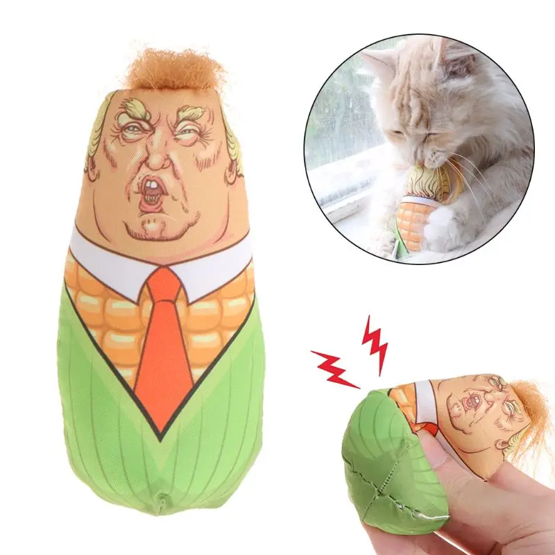 Трамп голова кукурузы дизайн игрушки для кошек чучела плюшевая Кукуруза питомец котенок Забавный интерактивный тизер кошачья мята скрипучий