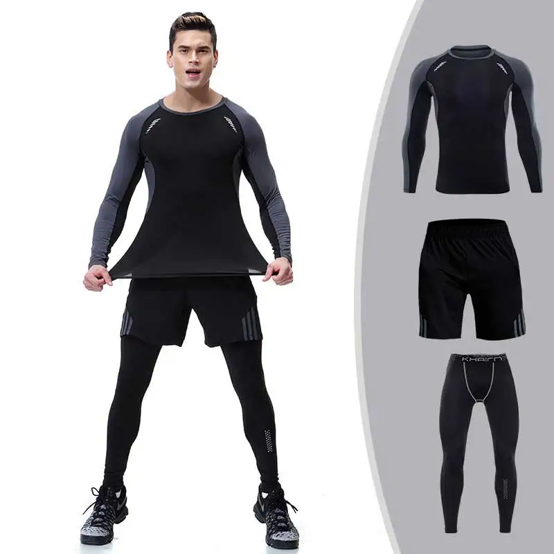 Комплект из 3 предметов мужские спортивные комплекты для фитнеса длинная