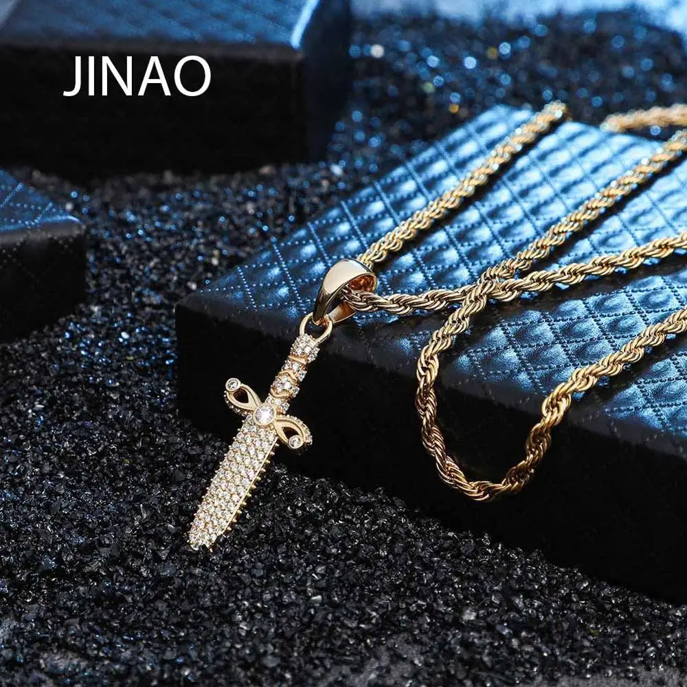 

JINAO в стиле хип-хоп ювелирные изделия стерлингового серебра 925 крутое ожерелье с кулоном в виде меча Высокое качество микро проложить CZ камн...