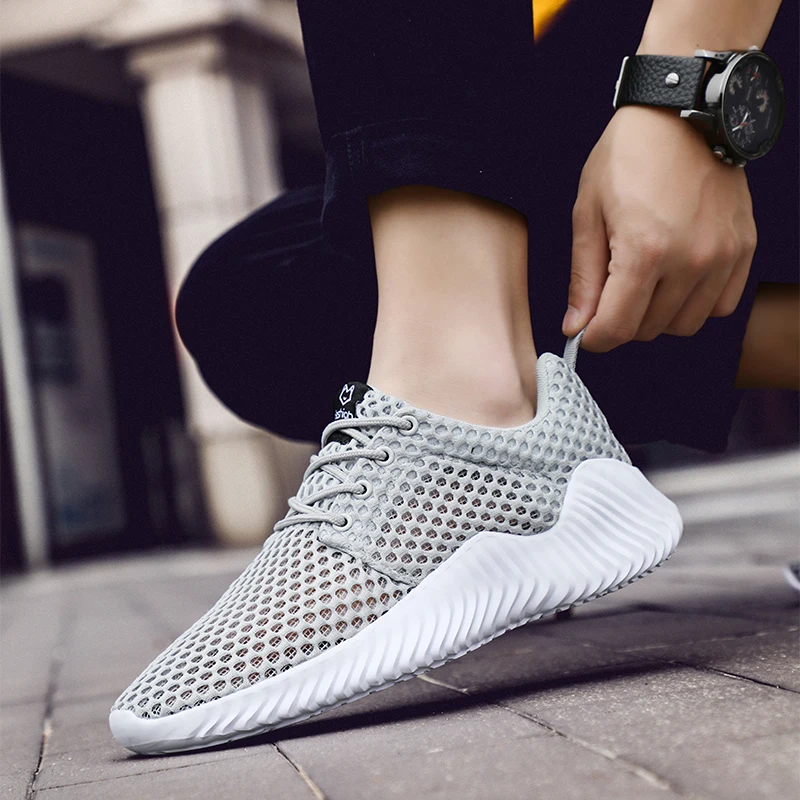 Baideng светильник Серый кроссовки Мужские дышащие Flyknit спортивная обувь для мужчин дешевые летние мужские спортивные туфли zapatillas hombre
