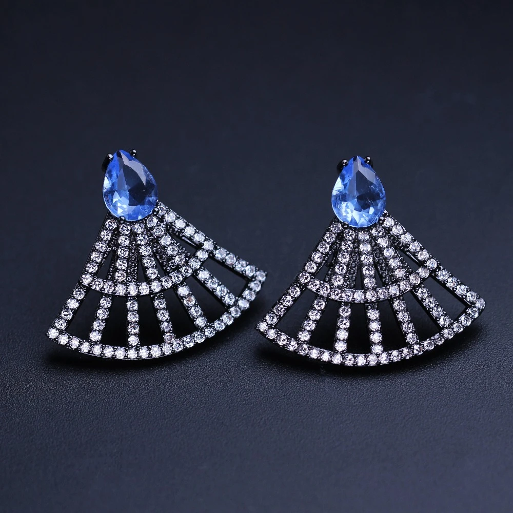 Модные серьги в форме веера Newranos с полным закреплением фианита женские модные