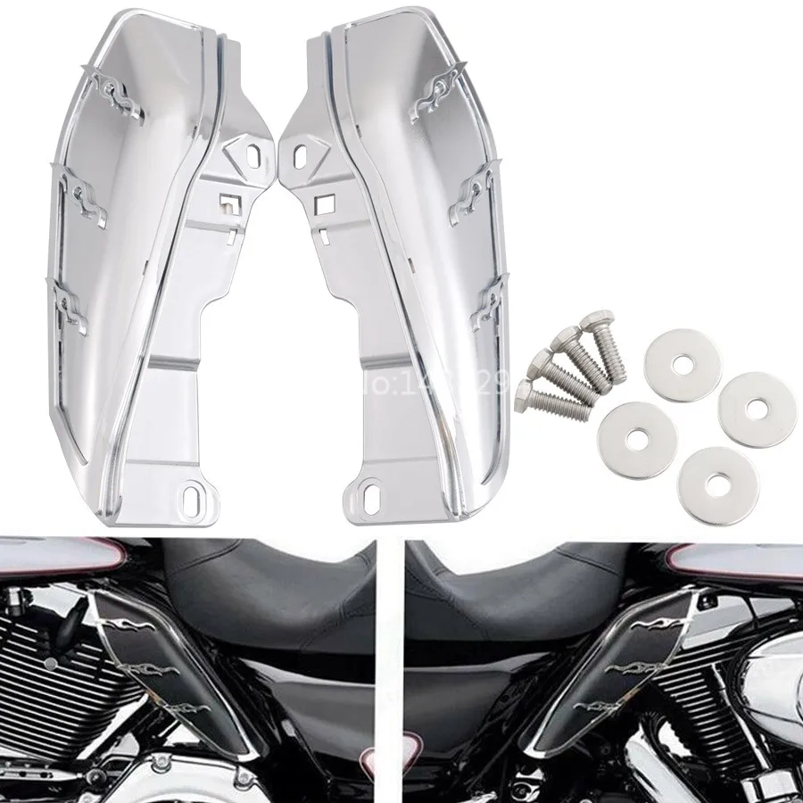 

Motorcycle Flame Mid-Frame Engine Air Deflector Heat Shield Trim Mount Hardware Chrome For Harley Touring Trike 09-16