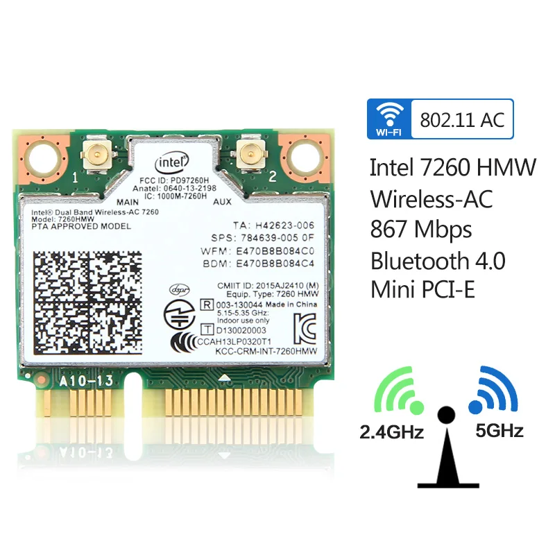 867Mbp двухдиапазонный беспроводной мини PCI E Wlan карта для Intel 7260AC 7260HMW 802.11ac Wifi Bluetooth 4 0