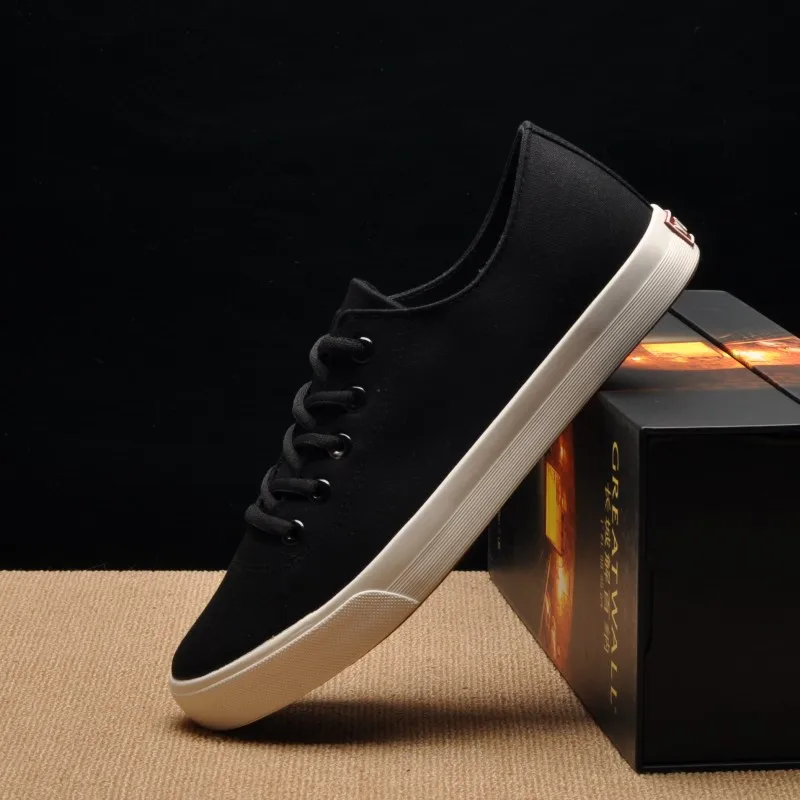 Мужские парусиновые туфли дышащая повседневная обувь однотонные на шнуровке