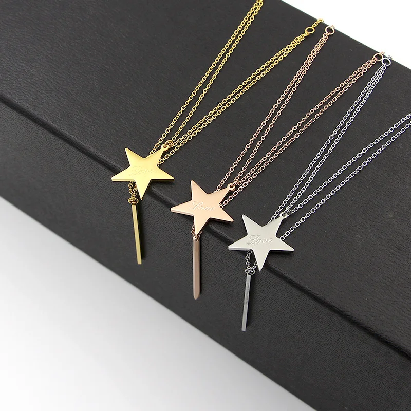 Martick Personality Double Link Chain Necklace Femme Stars Design Chocker With Flat Bar Tassel P37 | Украшения и аксессуары