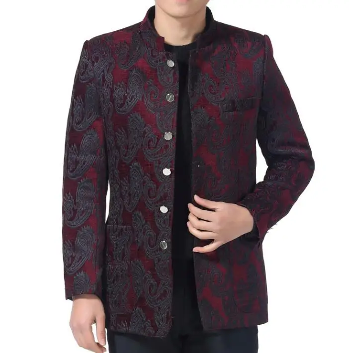 

stand collar chinese tunic suits casual men blazers quinquagenarian male spring and autumn wedding tang suit mens chinese style