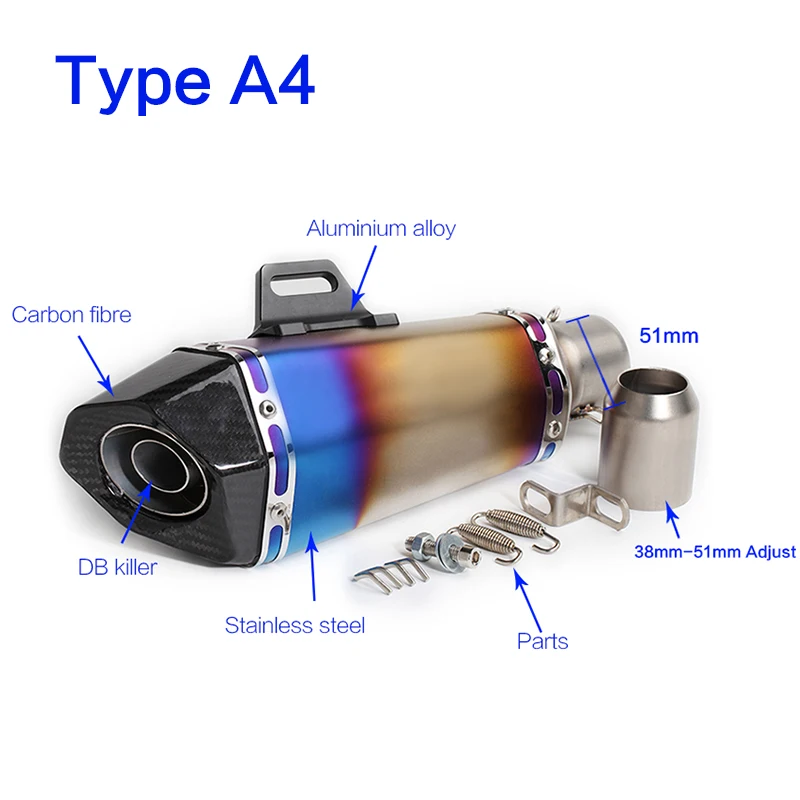 Type A4 51 мм глушитель выхлопной трубы akrapovic sportst с дБ убийца для Бенелли 600 r6 r15 nc750x gsr 600 sv650 trk502 cbr250r - Цвет: Type A4