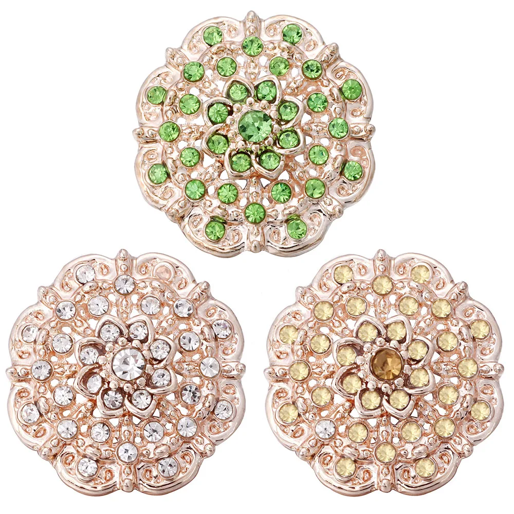 

10pcs/lot New Snap Jewelry For Women Crystal Flower Rose Gold Metal 18mm Snap Buttons Fit Ginger 18mm 20mm Snap Bracelet Bangles