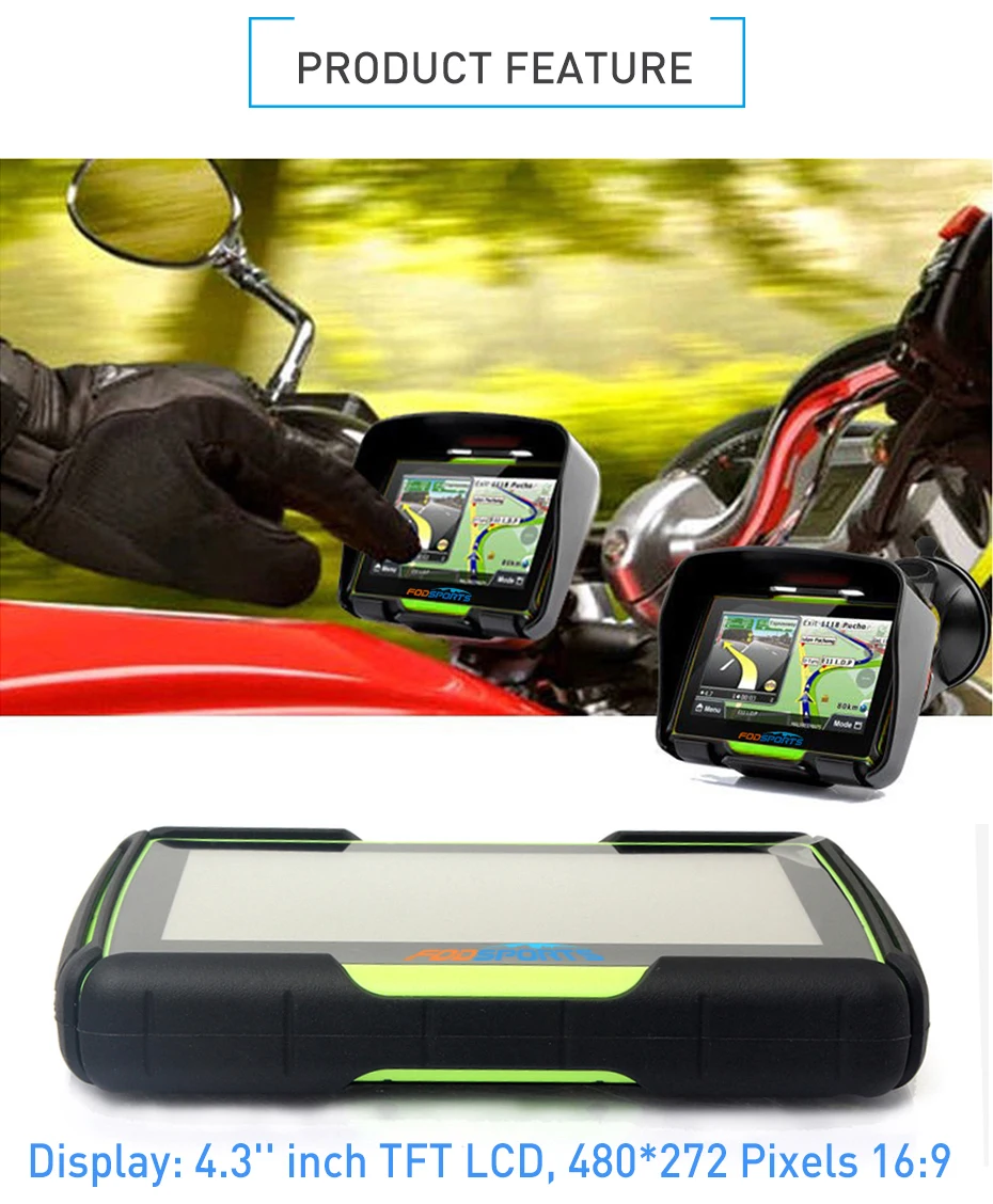 Fodsports 4,3 дюймов Автомобильный навигатор HD Bluetooth gps 8 Гб 256 Мб Водонепроницаемый IPX7 анти шок мотоцикл gps навигация бесплатные карты