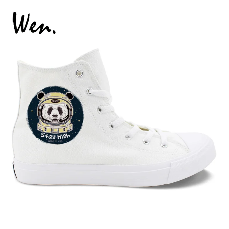 Wen Original Design Panda Astronaut Universe Spaceman Skateboarding Shoes White Boys High Top Black Girls Canvas Sneakers Flat | Спорт и