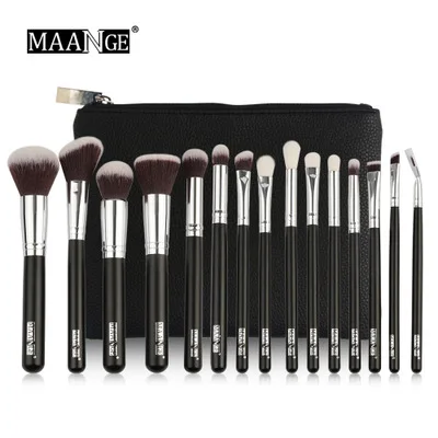 15pcs brush with bag MAANGE 8 шт. 15 шт. набор кистей для макияжа с чехлом из искусственной кожи Пудра основа тени для век макияж кисти, косметический инструмент набор 20#702 - Handle Color: 15pcs brush with bag