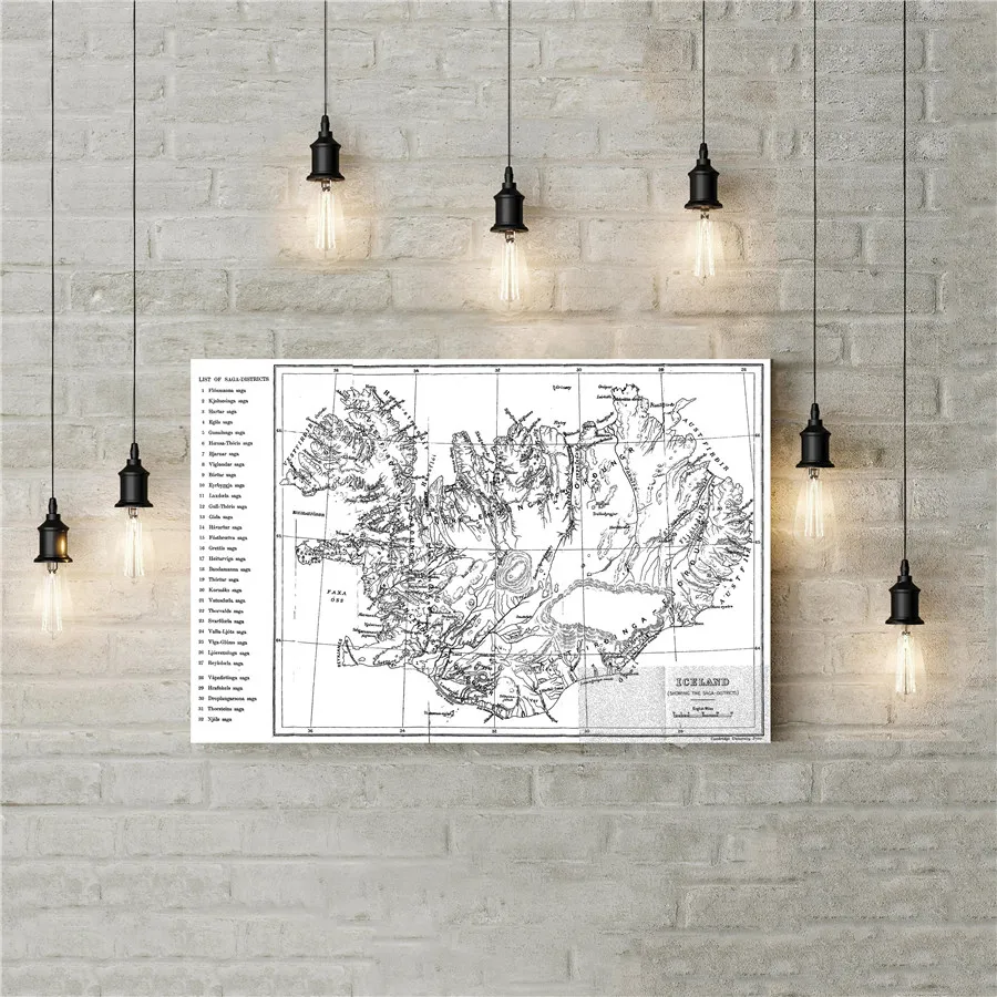 Черно-белая карта Исландии винтажная Настенная Наклейка антикварная кафе Паб
