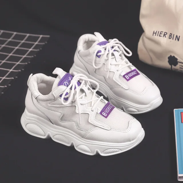 Purple YIXIE2019 Новая модная женская обувь на весну и лето дышащая спортивная женская обувь из сетчатого материала повседневная обувь на толстой подошве - Цвет: Purple