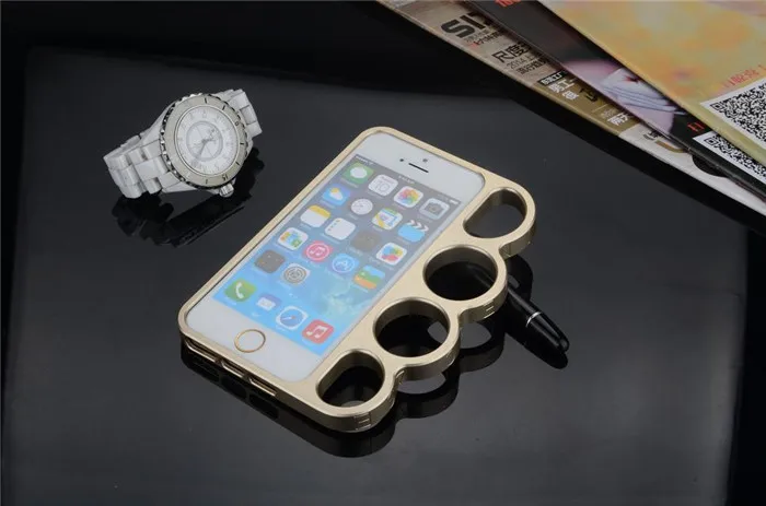 Металлический латунный сустав кольца для самозащиты бампер рамка для IPhone 5 5S SE креативный защитный чехол для Apple 5S - Цвет: gold