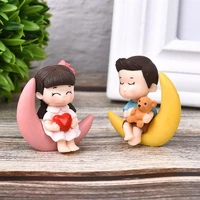 2pcsset new arrival moon couple pvc romantic figurines craft decorative ornaments for bonsai home table decoration