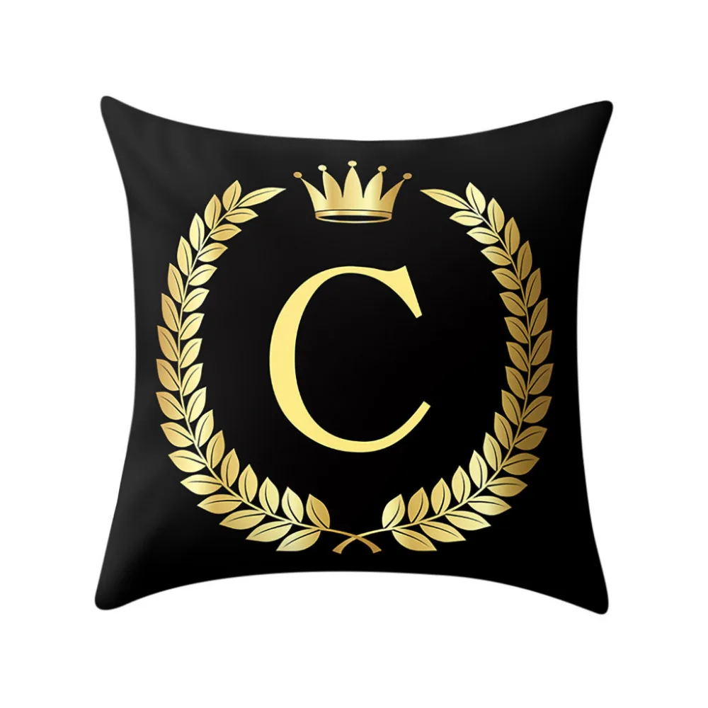 1PC Polyester Cotton Throw Pillows Black and Gold A To Z Letter Alphabet Printed Funny Fashion Decorative Pillow Case H5 | Дом и сад