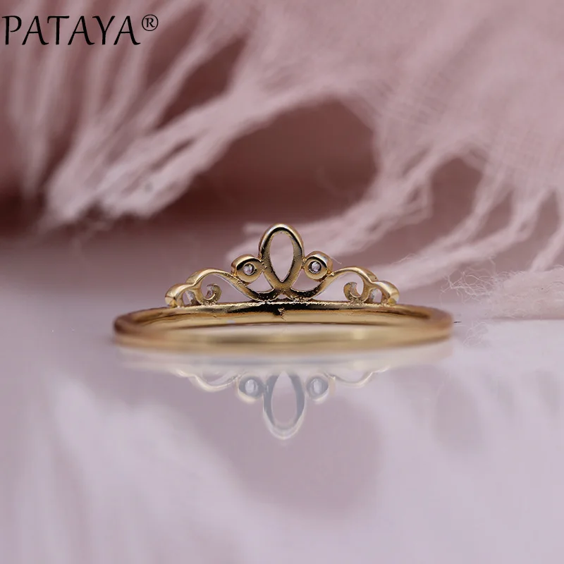 PATAYA, Новое поступление, полые кольца с белым натуральным цирконием, 585 розовое золото, женское модное роскошное кольцо на свадьбу, милое ювелирное изделие