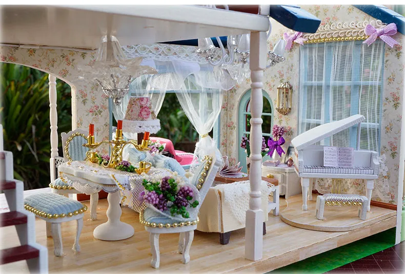 DIY деревянный кукольный дом Miniaturas с мебель DIY Миниатюрный Дом Кукольный домик игрушки для детей Рождественский подарок на день рождения для девочек A32