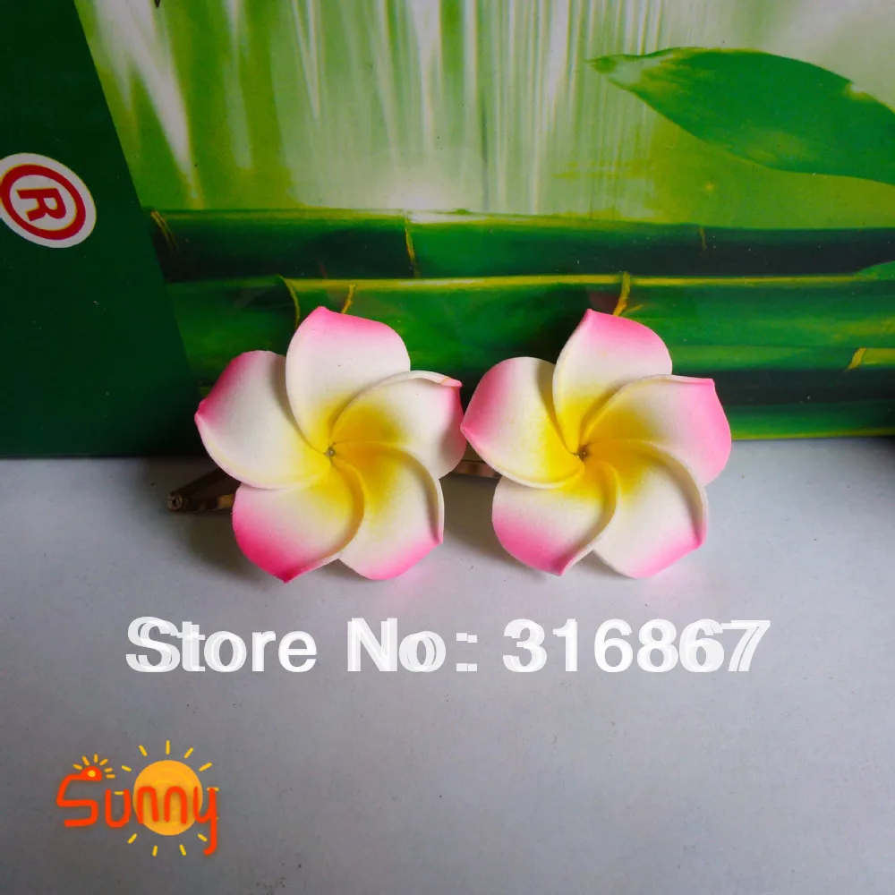 40 mixed color Foam Hawaiian Plumeria flower Frangipani Flower bridal hair clip 4.5cm