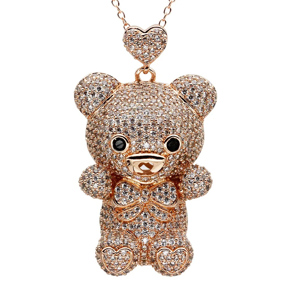 BD001rosegold Медвежонок Винни кулон AAA кубический циркон с чианским ожерельем посеребренный желтый G позолоченный розовый G позолоченный Рождественский подарок ювелирные изделия - Окраска металла: BD001rosegold