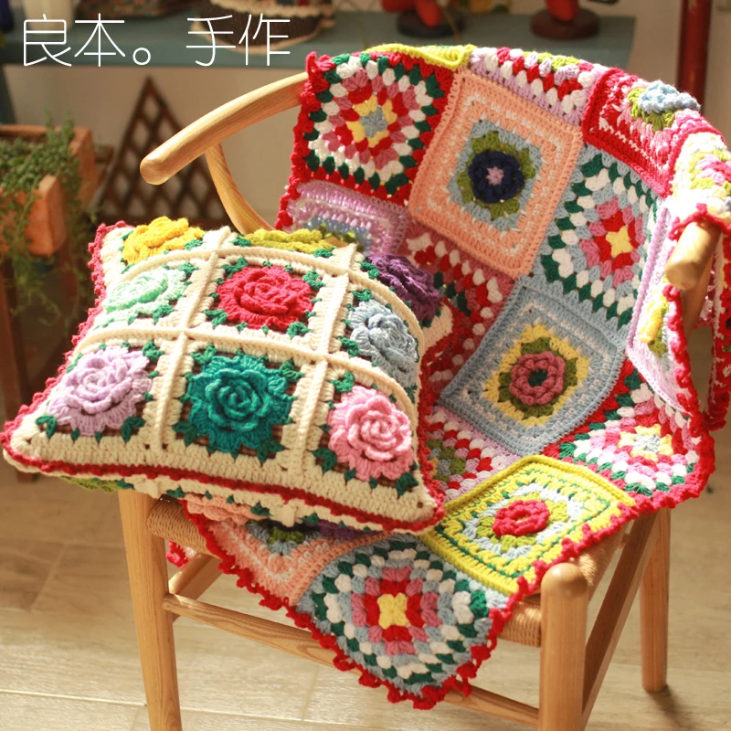 hot sale DIY Craft pattern blanket sofa Home Hand hooked fashion crochet cushion pastoral style wedding gift 95*60cm | Дом и сад
