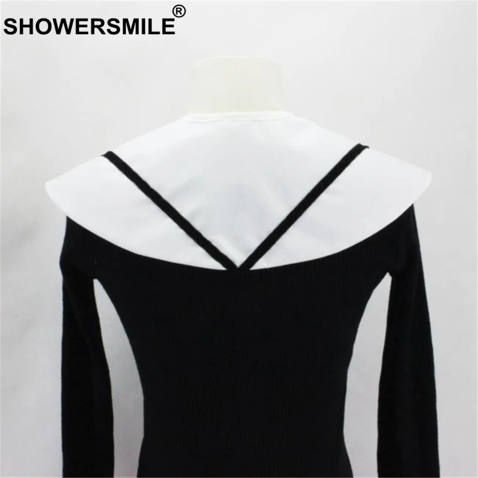 Женский воротник обманка SHOWERSMILE черно белый Отсоединяемый хлопковый модный