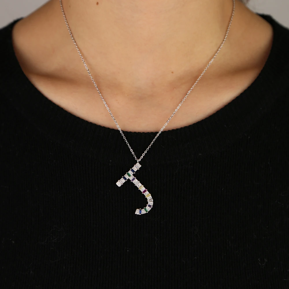 Новые модные ювелирные изделия iced out micro pave cz красочные радужные Багеты ожерелье с буквенными подвесками для женщин мужчин хип хоп ювелирные изделия