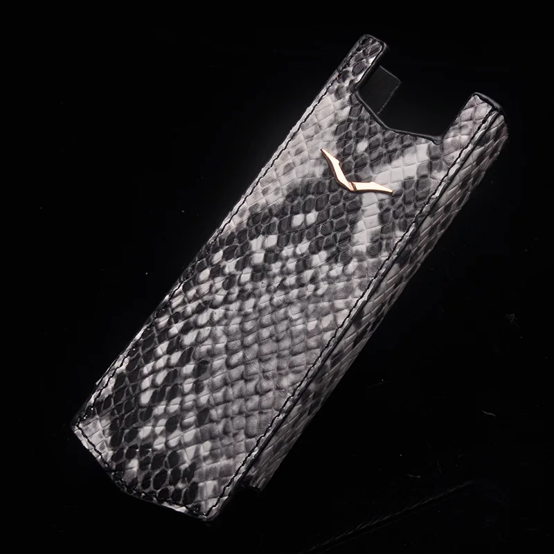 Роскошный прямой чехол из натуральной кожи в деловом стиле для Vertu Signature S CEO 168, полностью защитный чехол для мобильного телефона - Цвет: Black-whiteSnakeskin