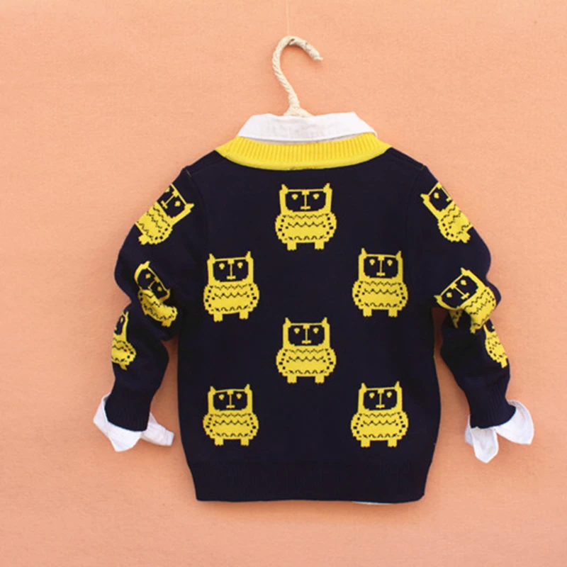 Детский свитер Новинка осени для мальчиков двойной жаккард Теплые Милые Сова
