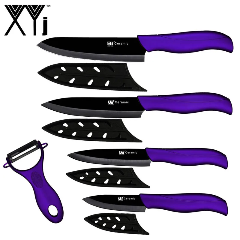 Purple H Black B XYj 5 шт. Керамические ножи, набор, много вариантов, цветная ручка, шеф-повара, нож для нарезки овощей, бесплатные крышки, Овощечистка, инструменты для приготовления пищи - Цвет: Purple H Black B