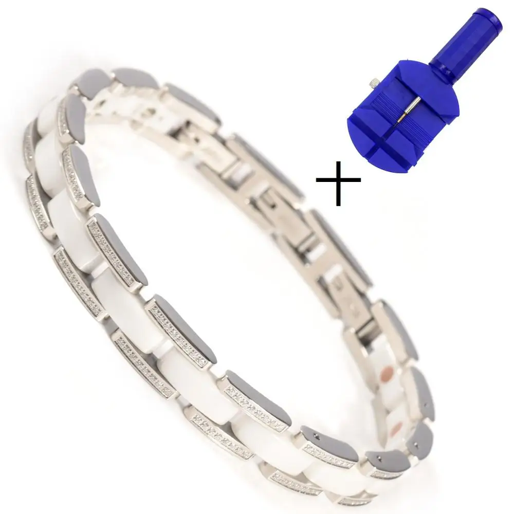 White Men Size Wollet Jewelry Black White Ceramic Solid Germanium Bracelets Bangle for Women Men Magnet Metallic Health Healing Energy - Окраска металла: White Men Size