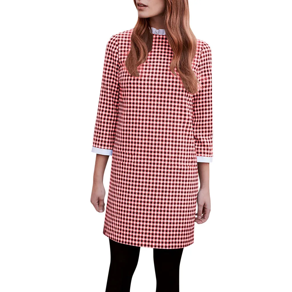Robe femme Женский Повседневный халат обтягивающее платье с принтом в клетку рукавом
