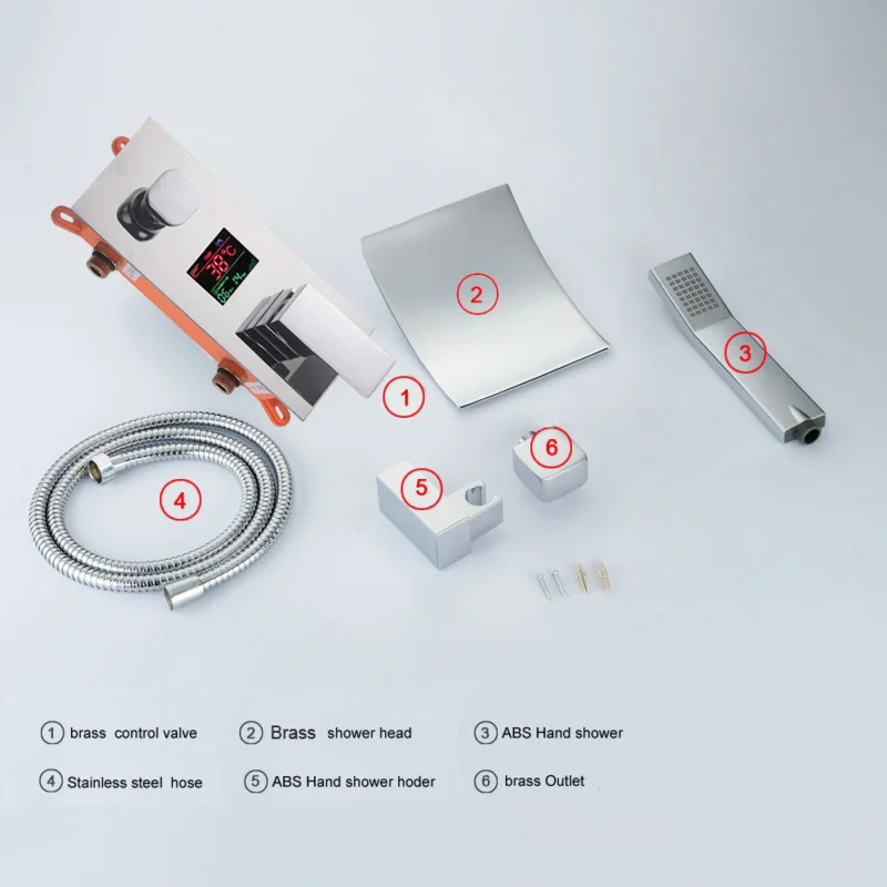 

becola LED Digital Display Shower Set bathroom concealed shower faucet system waterfall shower head B-S304