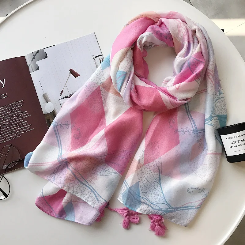 Женский богемный дизайн длинный розовый геометрический шарф с ромбовидным