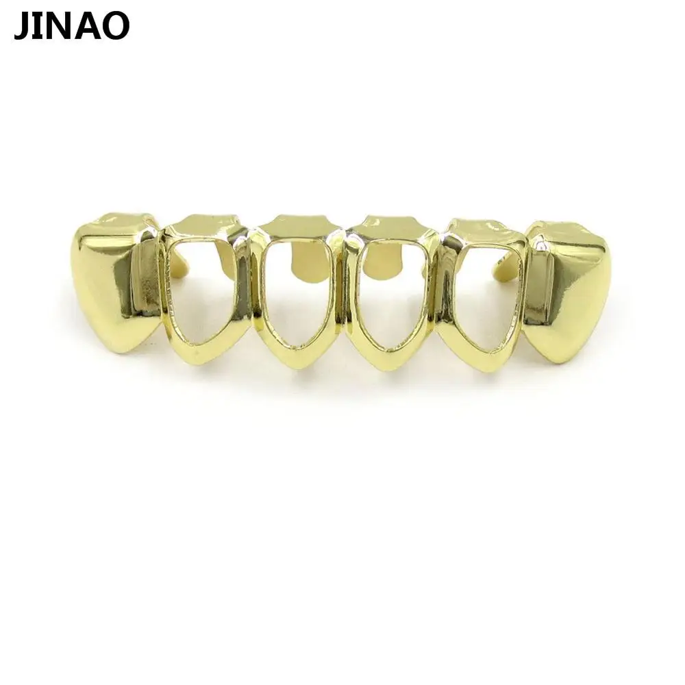 JINAO хип-хоп золотые украшения для тела Grillz вампир полый гриль зубы верхние и нижние грили стоматологический рот Панк зубы колпачки Косплей вечеринка - Окраска металла: Gold Bottom