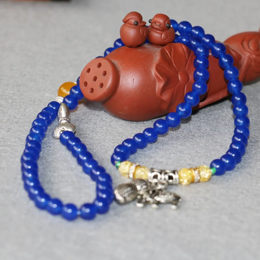6 мм аксессуар ремесла Синий Халцедон Браслет арахисовый слон Кулон Хрустальный
