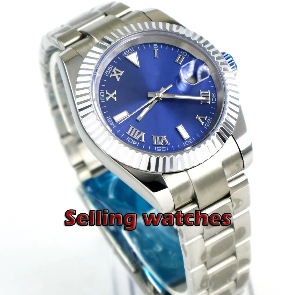 

40mm bliger blue Sterile dial luminous solid case sapphire glass automatic mens watch
