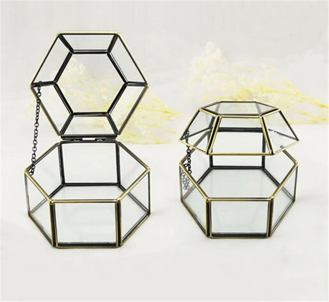 

Vintage Hexagonal Glass Box and Garden Glass Terrariums/Glass Jewelry Gift Boxes for Wedding and Home Decoration