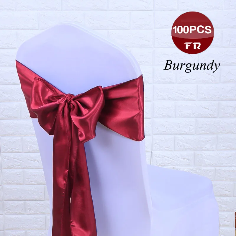 Burgundy 100 шт./лот чехол для стула Sash Satin 7X10" атласная лента Ткань Пояс для стула бант Галстуки Для Свадьба Банкет вечерние банкетные банты для стула в отеле - Цвет: Burgundy