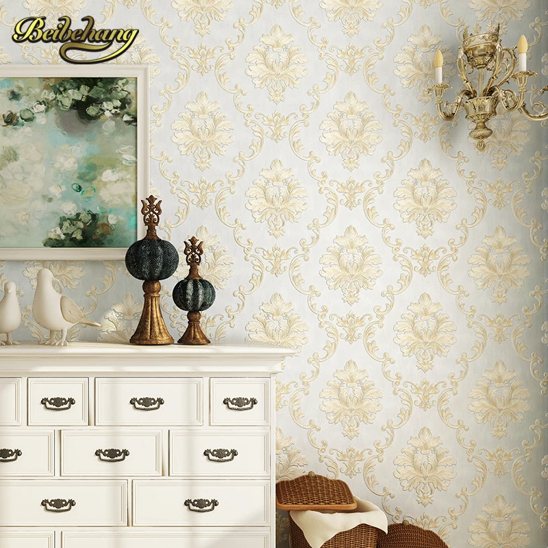 3d настенная бумага Классическая Цветочная текстура Нетканая Дамасская белые