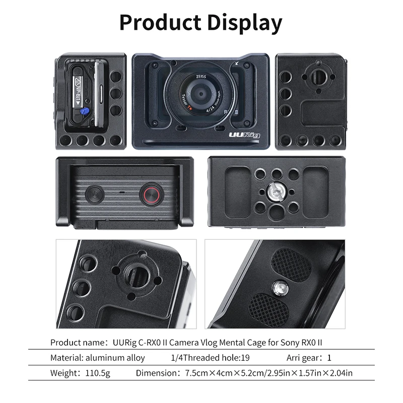 UURig клетка для камеры Sony RX0 II VlogMetal защитный держатель с холодным башмаком 1/4 3/8