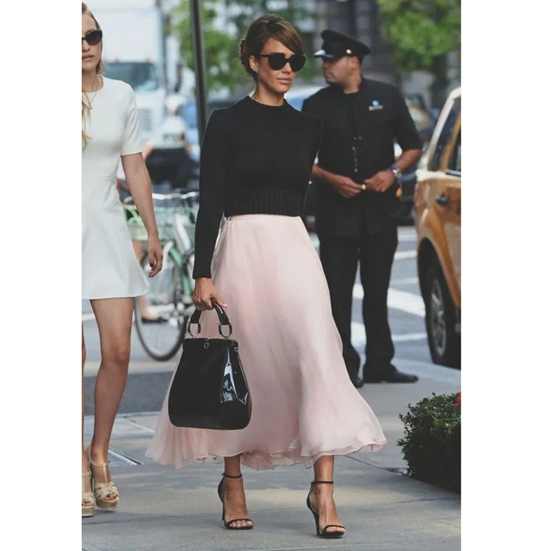 Женская шифоновая юбка до щиколотки Повседневная розовая в уличном стиле для