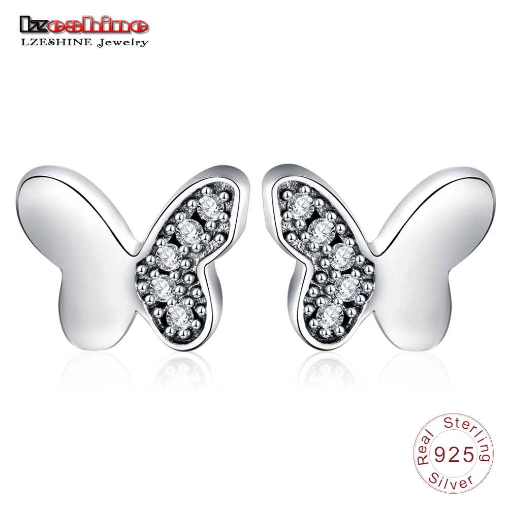 LZESHINE 100% s925 серьги изысканный бабочка Мода Серьги с AAA циркон стерлингов