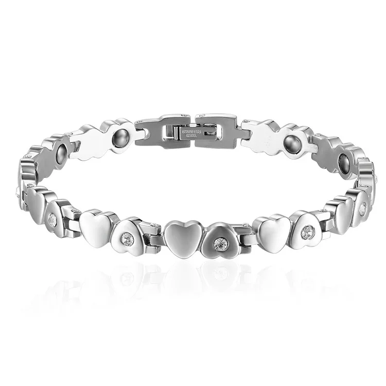 

Браслет женский из нержавеющей стали с сердечным рисунком, Модный магнитный серебристый браслет для здоровья, забота о здоровье