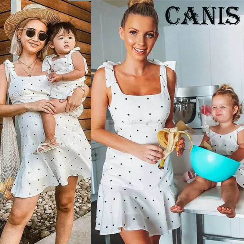 Одежда в стиле бохо для мамы и дочки платье горошек без рукавов родителей детей