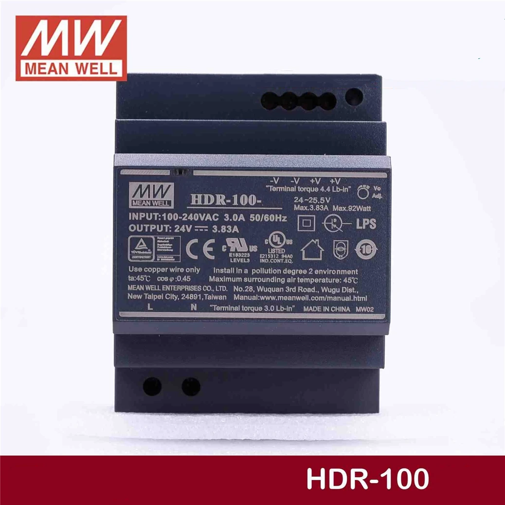 Steady MEAN WELL HDR-100-24 24V 3.38A meanwell HDR-100 92W Single Output Industrial DIN Rail Power Supply