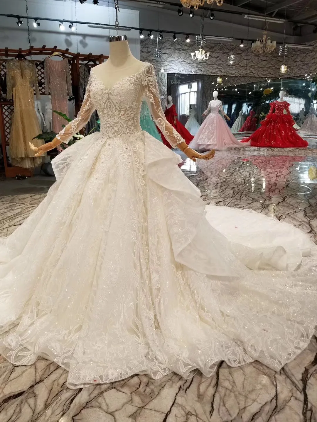 Ryanth Robe De Mariee 2019 новое бальное платье с длинным рукавом и круглым вырезом